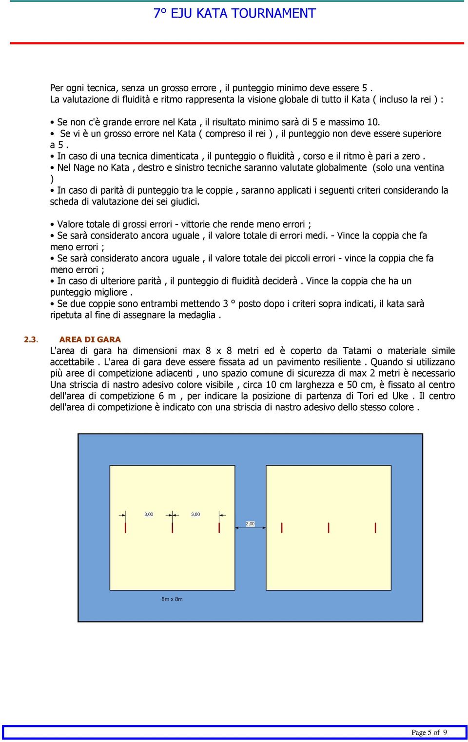 Se vi è un grosso errore nel Kata ( compreso il rei ), il punteggio non deve essere superiore a 5. In caso di una tecnica dimenticata, il punteggio o fluidità, corso e il ritmo è pari a zero.