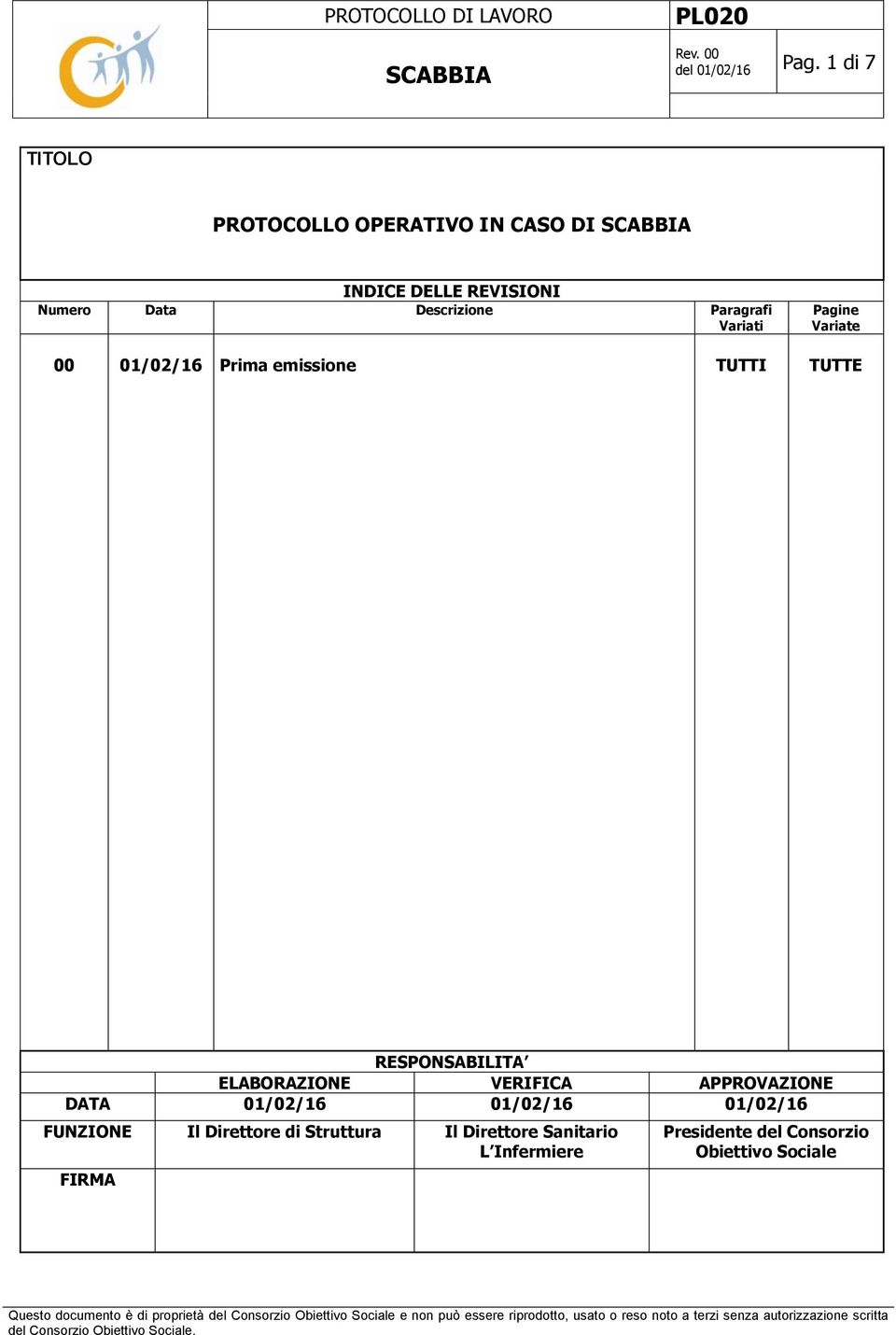 RESPONSABILITA ELABORAZIONE VERIFICA APPROVAZIONE DATA 01/02/16 01/02/16 01/02/16 FUNZIONE