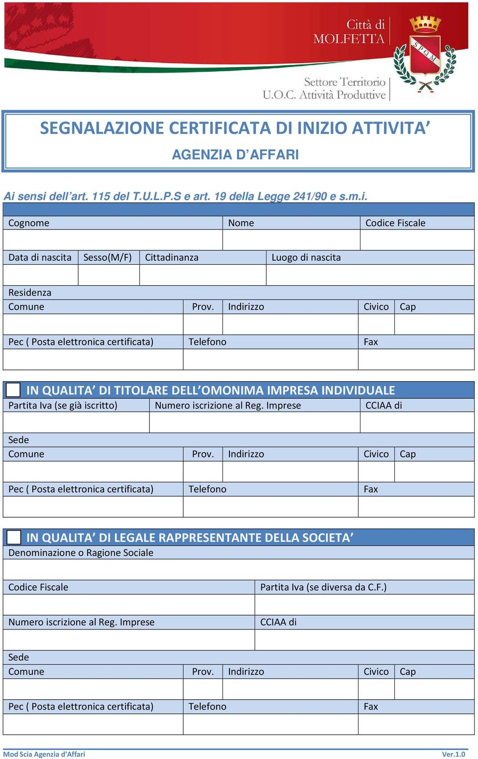 Imprese CCIAA di Sede Comune Prov.