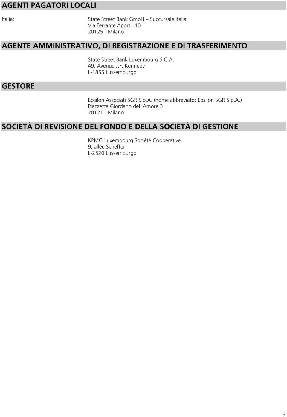 p.A. (nome abbreviato: Epsilon SGR S.p.A.) Piazzetta Giordano dell Amore 3 20121 - Milano SOCIETÀ DI REVISIONE DEL FONDO E