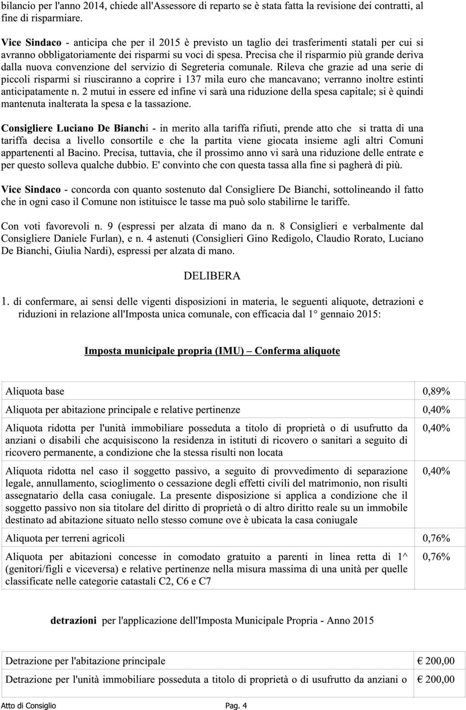 Precisa che il risparmio più grande deriva dalla nuova convenzione del servizio di Segreteria comunale.