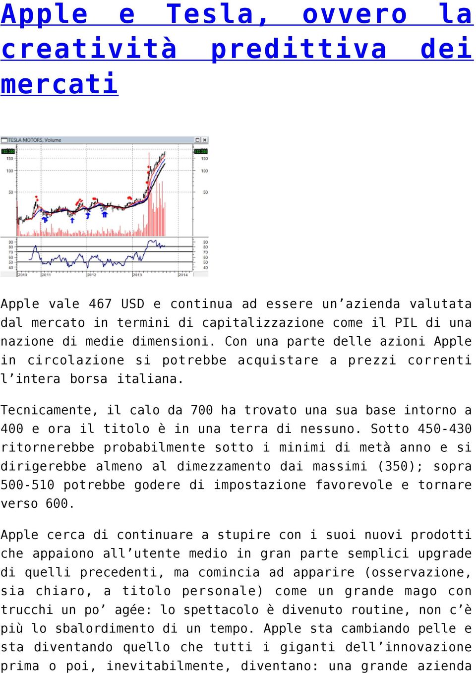 Tecnicamente, il calo da 700 ha trovato una sua base intorno a 400 e ora il titolo è in una terra di nessuno.