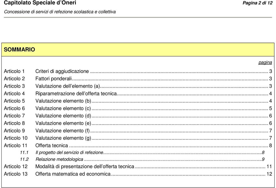 .. 5 Articolo 7 Valutazione elemento (d)... 6 Articolo 8 Valutazione elemento (e)... 6 Articolo 9 Valutazione elemento ()... 7 Articolo 10 Valutazione elemento (g).