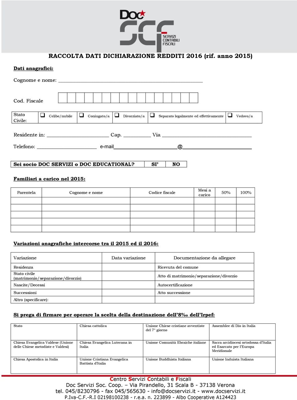 SI NO Familiari a caric nel 2015: Parentela Cgnme e nme Cdice fiscale Mesi a caric 50% 100% Variazini anagrafiche intercrse tra il 2015 ed il 2016: Variazine Data variazine Dcumentazine da allegare