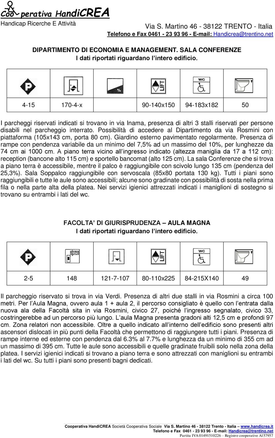 Possibilità di accedere al Dipartimento da via Rosmini con piattaforma (105x143 cm, porta 80 cm). Giardino esterno pavimentato regolarmente.