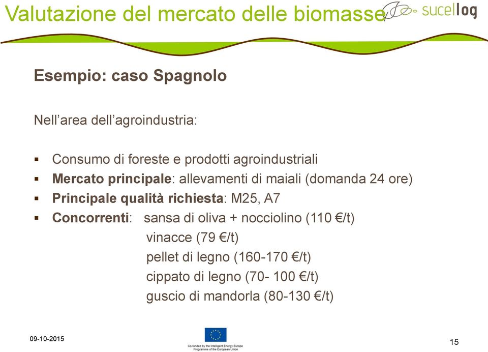 24 ore) Principale qualità richiesta: M25, A7 Concorrenti: sansa di oliva + nocciolino (110 /t)