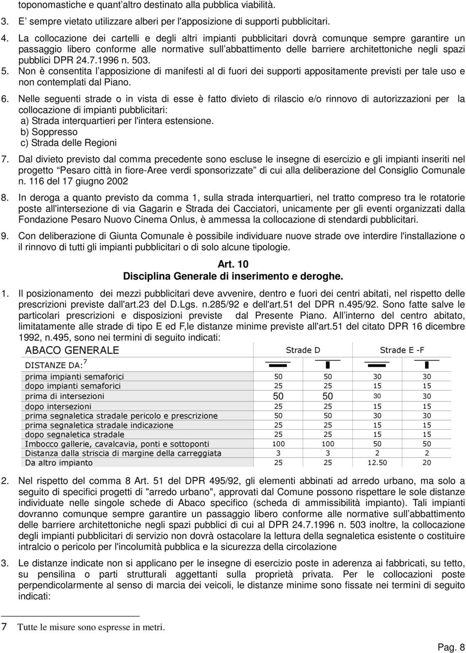 spazi pubblici DPR 24.7.1996 n. 503. 5. Non è consentita l apposizione di manifesti al di fuori dei supporti appositamente previsti per tale uso e non contemplati dal Piano. 6.