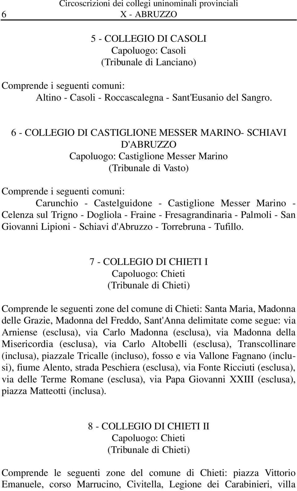 Dogliola - Fraine - Fresagrandinaria - Palmoli - San Giovanni Lipioni - Schiavi d'abruzzo - Torrebruna - Tufillo.