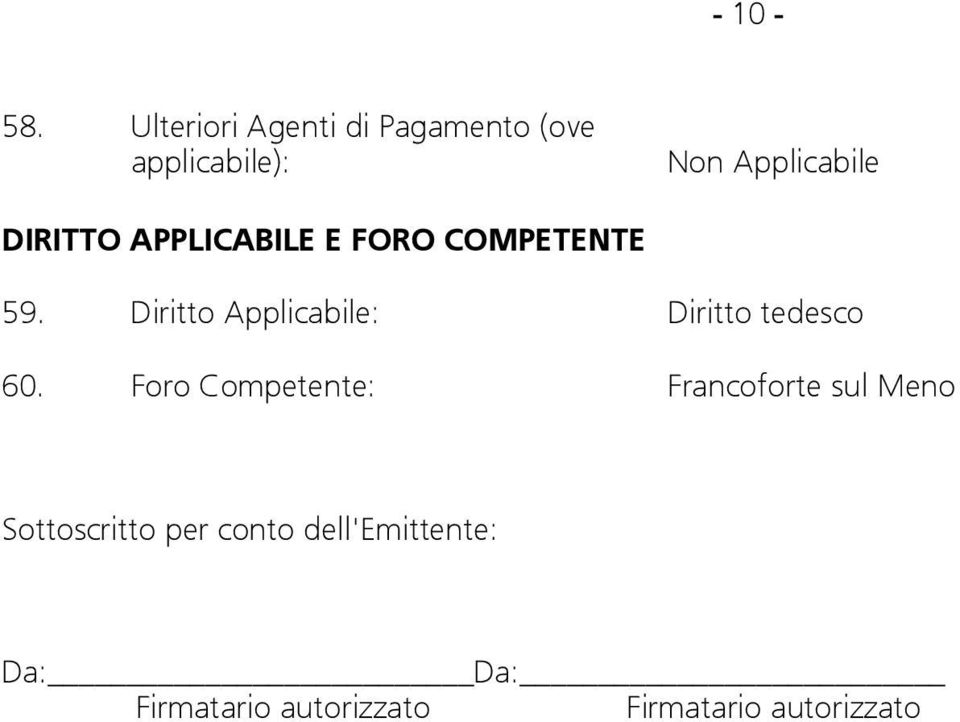 APPLICABILE E FORO COMPETENTE 59.