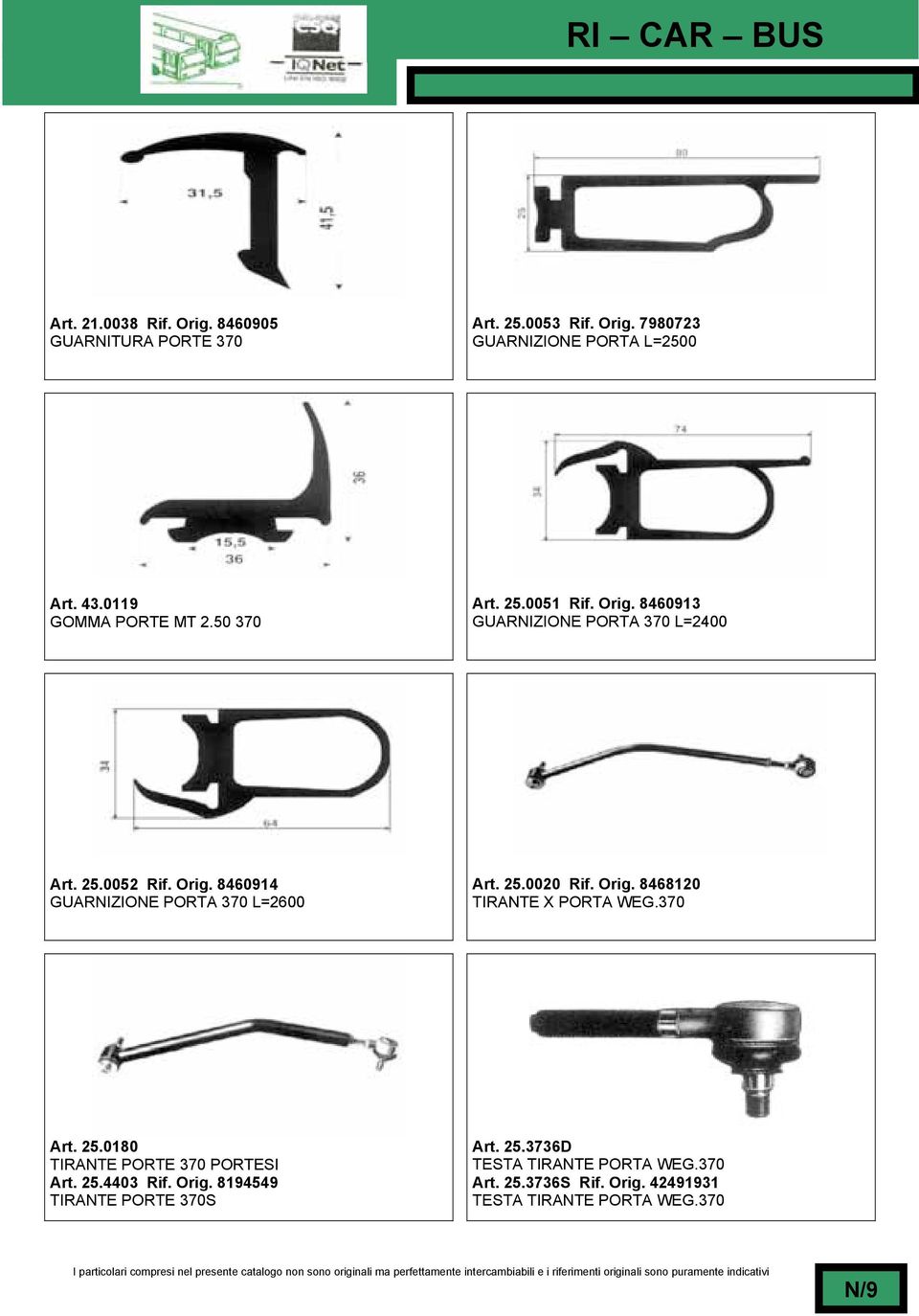 25.0020 Rif. Orig. 8468120 TIRANTE X PORTA WEG.370 Art. 25.0180 TIRANTE PORTE 370 PORTESI Art. 25.4403 Rif. Orig. 8194549 TIRANTE PORTE 370S Art.