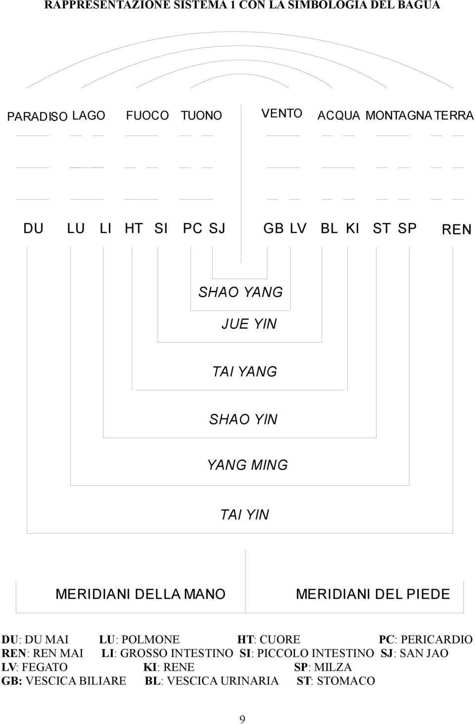 MANO MERIDIANI DEL PIEDE DU: DU MAI LU: POLMONE HT: CUORE PC: PERICARDIO REN: REN MAI LI: GROSSO INTESTINO SI: