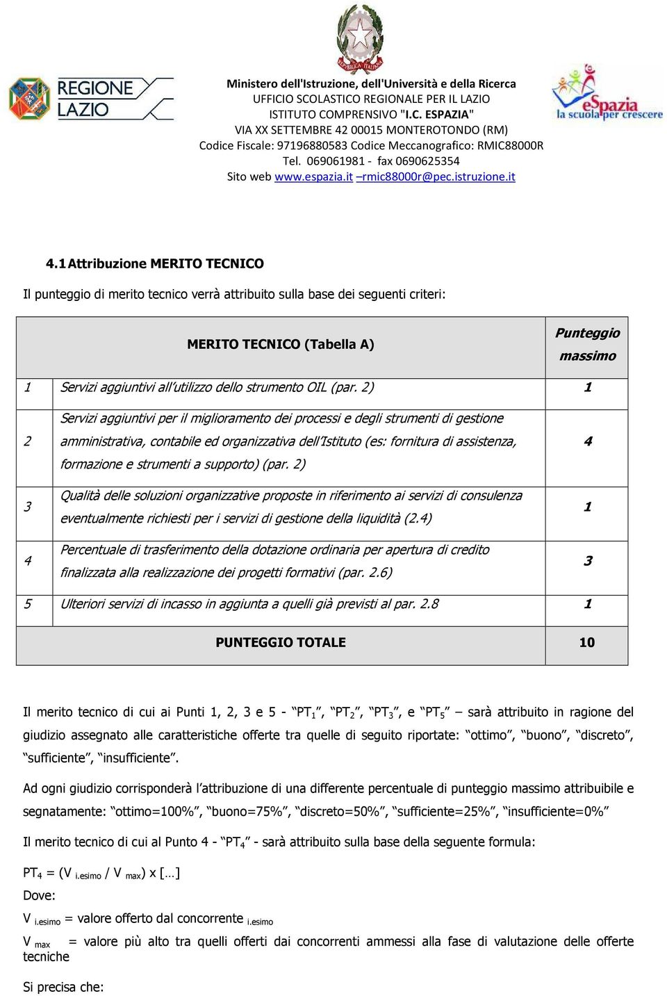 2) 1 2 3 4 Servizi aggiuntivi per il miglioramento dei processi e degli strumenti di gestione amministrativa, contabile ed organizzativa dell Istituto (es: fornitura di assistenza, formazione e