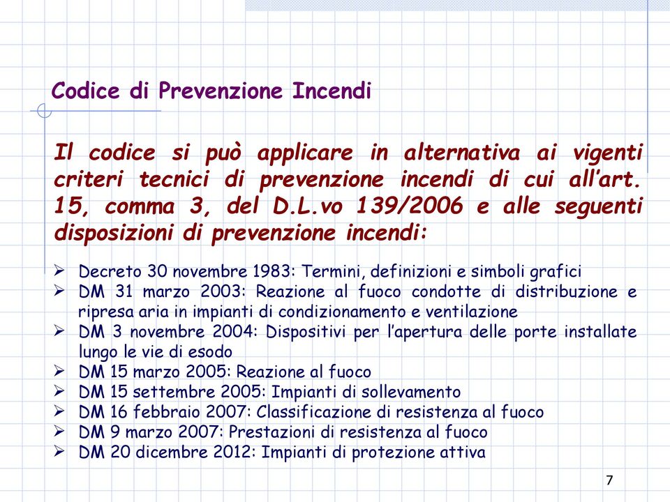 distribuzione e ripresa aria in impianti di condizionamento e ventilazione DM 3 novembre 2004: Dispositivi per l apertura delle porte installate lungo le vie di esodo DM 15 marzo 2005: