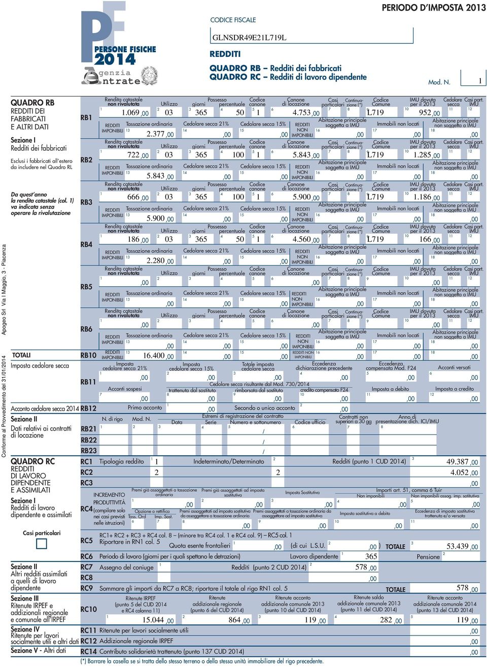 locazione particolari Comune IMU dovuta per il 0 Cedolare Casi part. secca IMU 0 DEI.0 0 0.