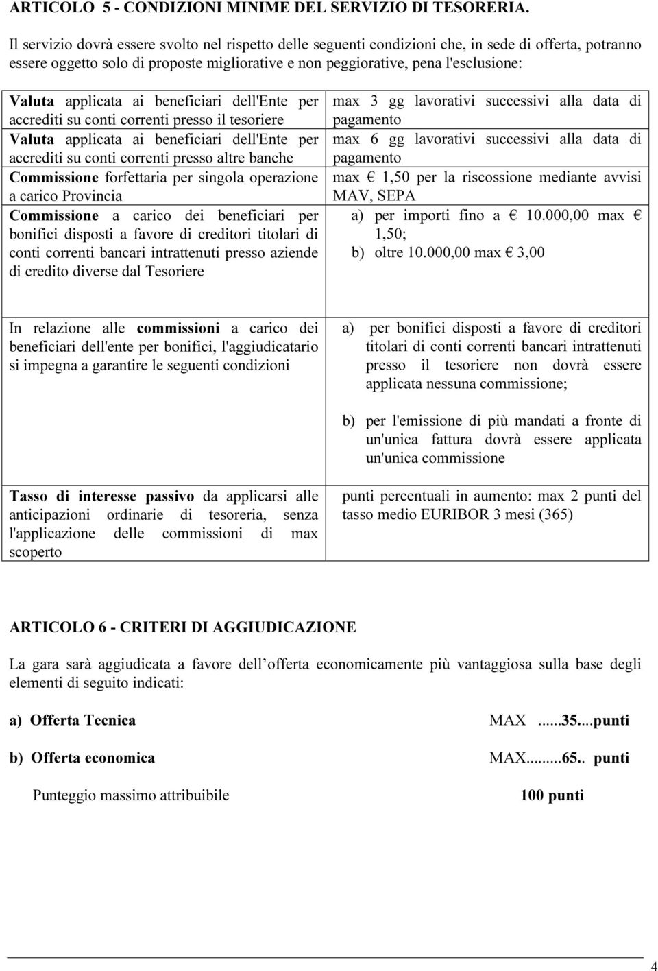 applicata ai beneficiari dell'ente per accrediti su conti correnti presso il tesoriere Valuta applicata ai beneficiari dell'ente per accrediti su conti correnti presso altre banche Commissione