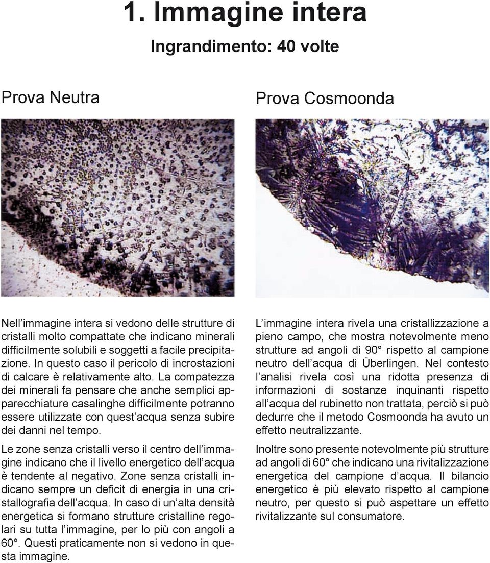 La compatezza dei minerali fa pensare che anche semplici apparecchiature casalinghe difficilmente potranno essere utilizzate con quest acqua senza subire dei danni nel tempo.