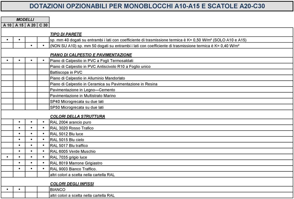 mm 50 dogati su entrambi i lati con coefficiente di trasmissione termica è K= 0,40 W/m² PIANO DI CAPESTIO E PAVIMENTAZIONE Piano di Calpestio in PVC a Fogli Termosaldati Piano di Calpestio in PVC