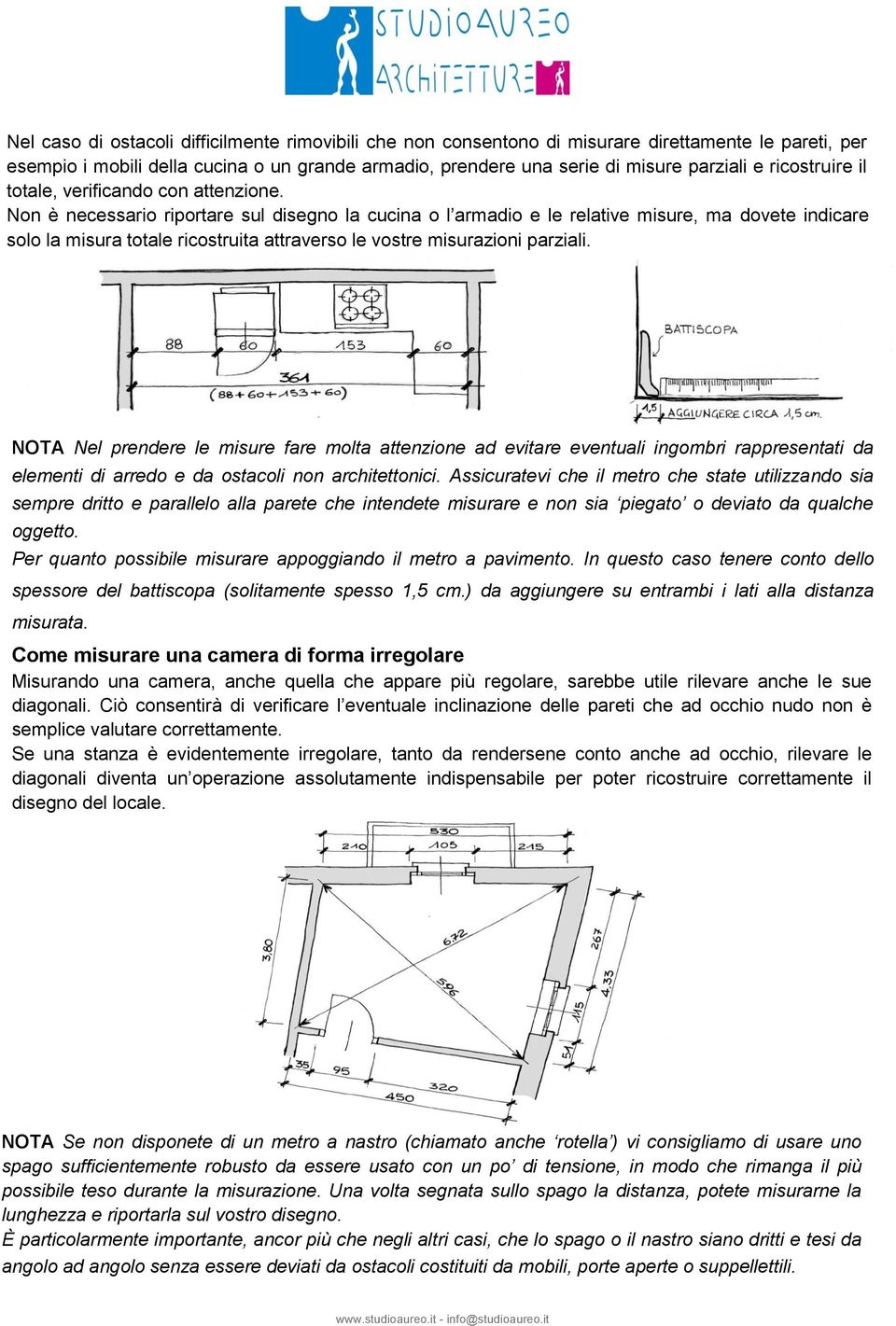 Non è necessario riportare sul disegno la cucina o l armadio e le relative misure, ma dovete indicare solo la misura totale ricostruita attraverso le vostre misurazioni parziali.