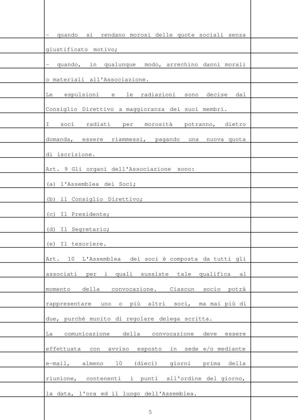 I soci radiati per morosità potranno, dietro domanda, essere riammessi, pagando una nuova quota di iscrizione. Art.