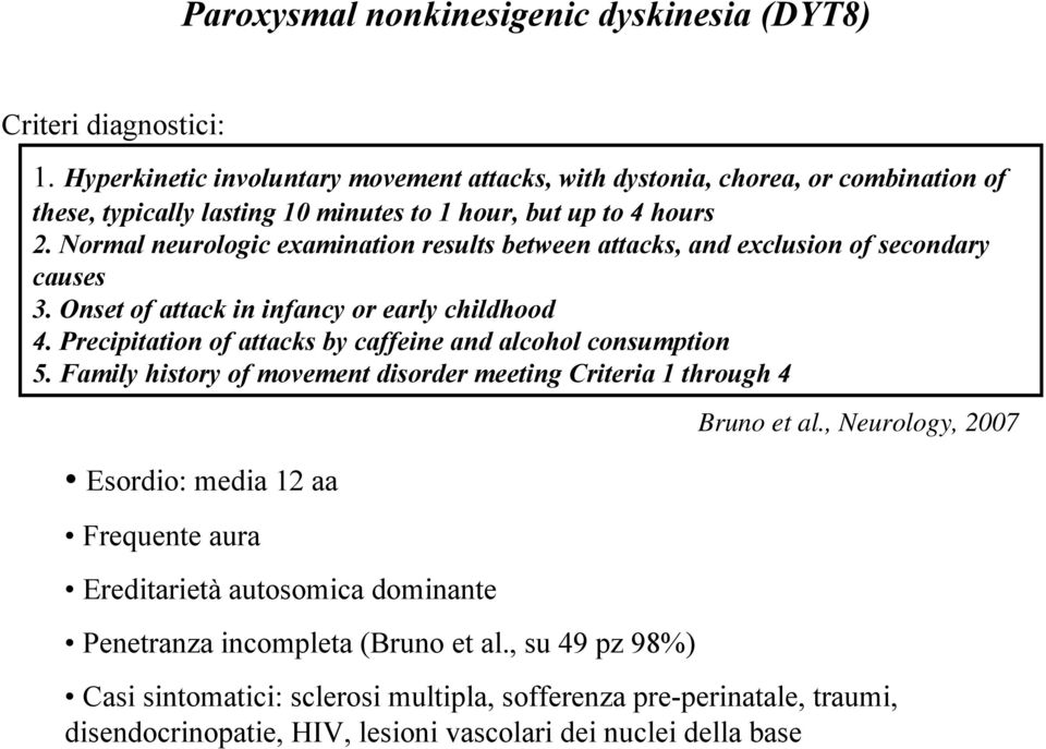 Normal neurologic examination results between attacks, and exclusion of secondary causes 3. Onset of attack in infancy or early childhood 4.