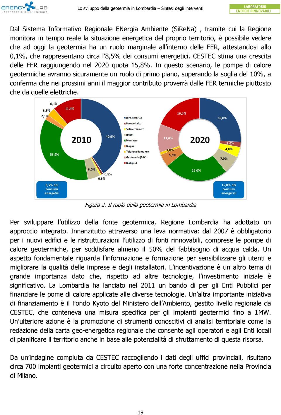 CESTEC stima una crescita delle FER raggiungendo nel 2020 quota 15,8%.