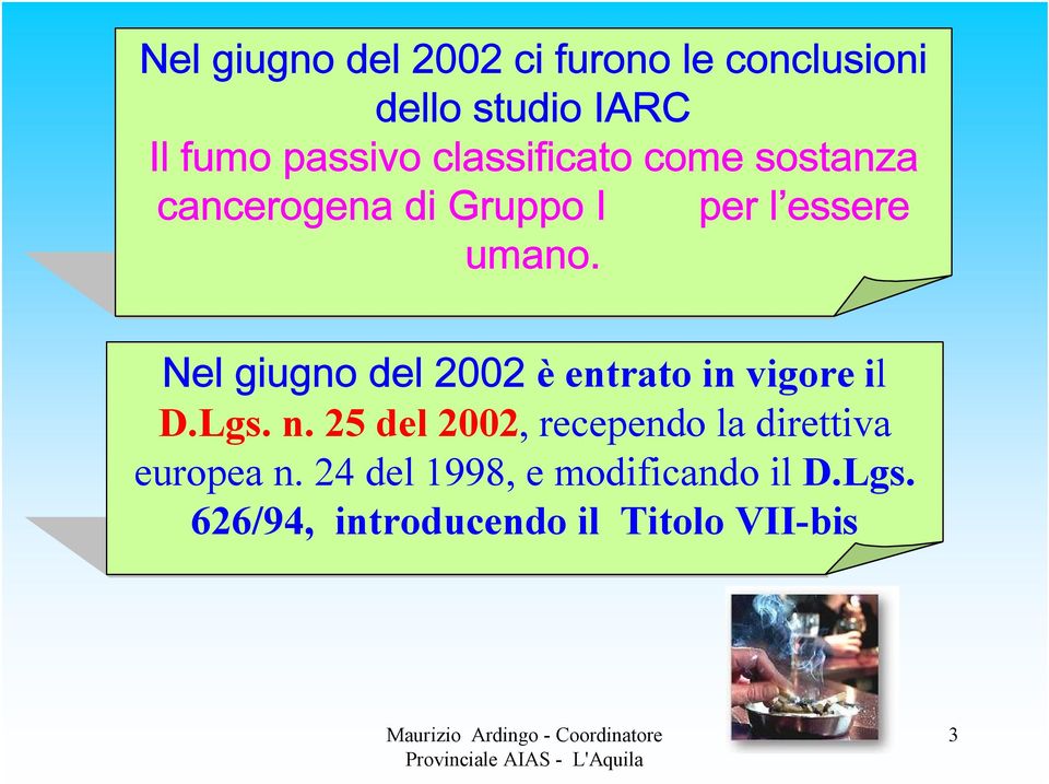 Nel giugno del 2002 è entrato in vigore il D.Lgs. n.