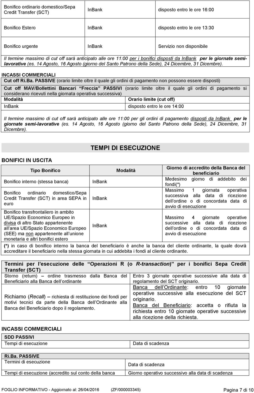 INCASSI COMMERCIALI Cut off Ri.Ba.