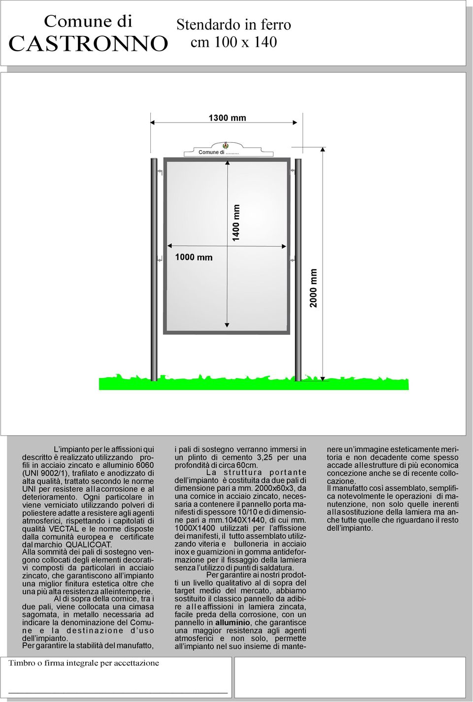 2000x60x3, da una cornice in acciaio zincato, necessaria acontenere il pannello porta