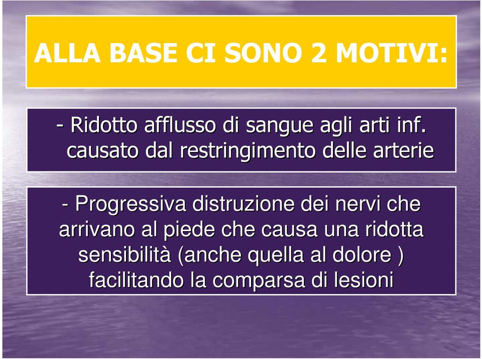 distruzione dei nervi che arrivano al piede che causa una ridotta