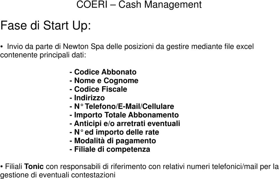 Importo Totale Abbonamento - Anticipi e/o arretrati eventuali - N ed importo delle rate - Modalità di pagamento - Filiale di