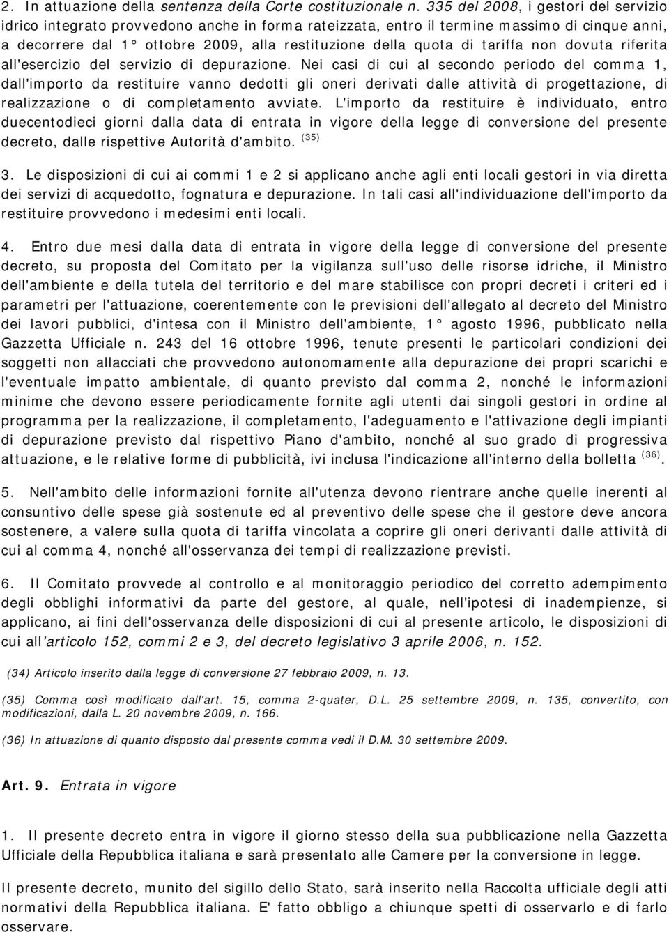 tariffa non dovuta riferita all'esercizio del servizio di depurazione.