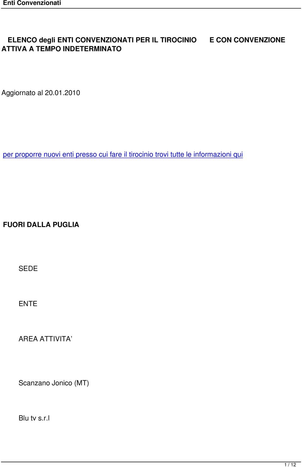 2010 per proporre nuovi enti presso cui fare il tirocinio trovi tutte le