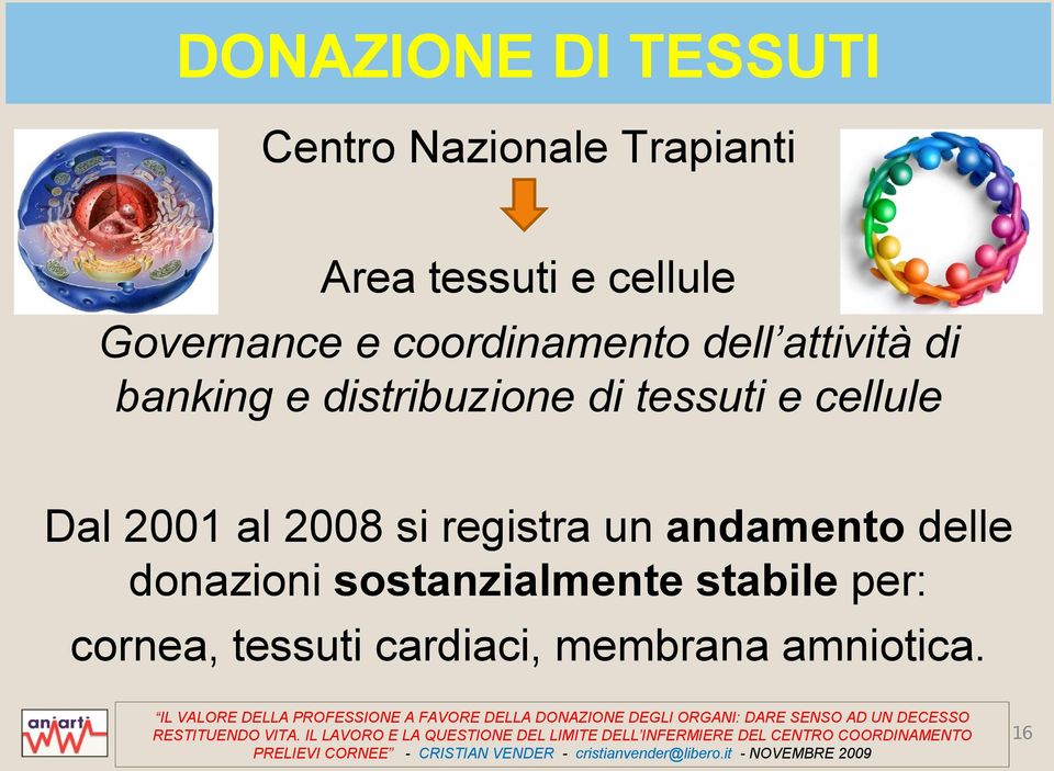 tessuti e cellule Dal 2001 al 2008 si registra un andamento delle