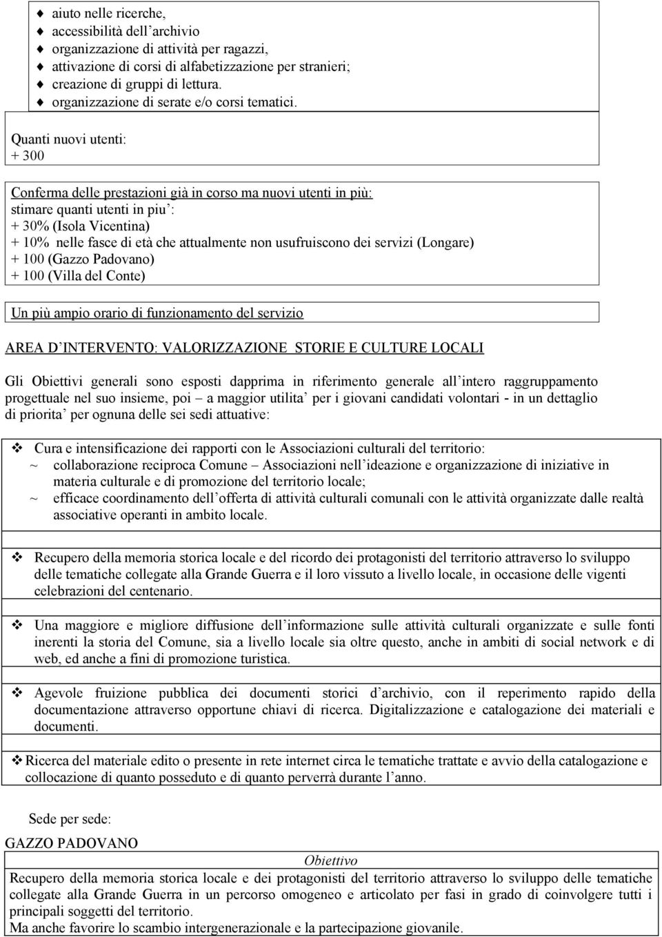 Quanti nuovi utenti: + 300 Conferma delle prestazioni già in corso ma nuovi utenti in più: stimare quanti utenti in piu : + 30% (Isola Vicentina) + 10% nelle fasce di età che attualmente non