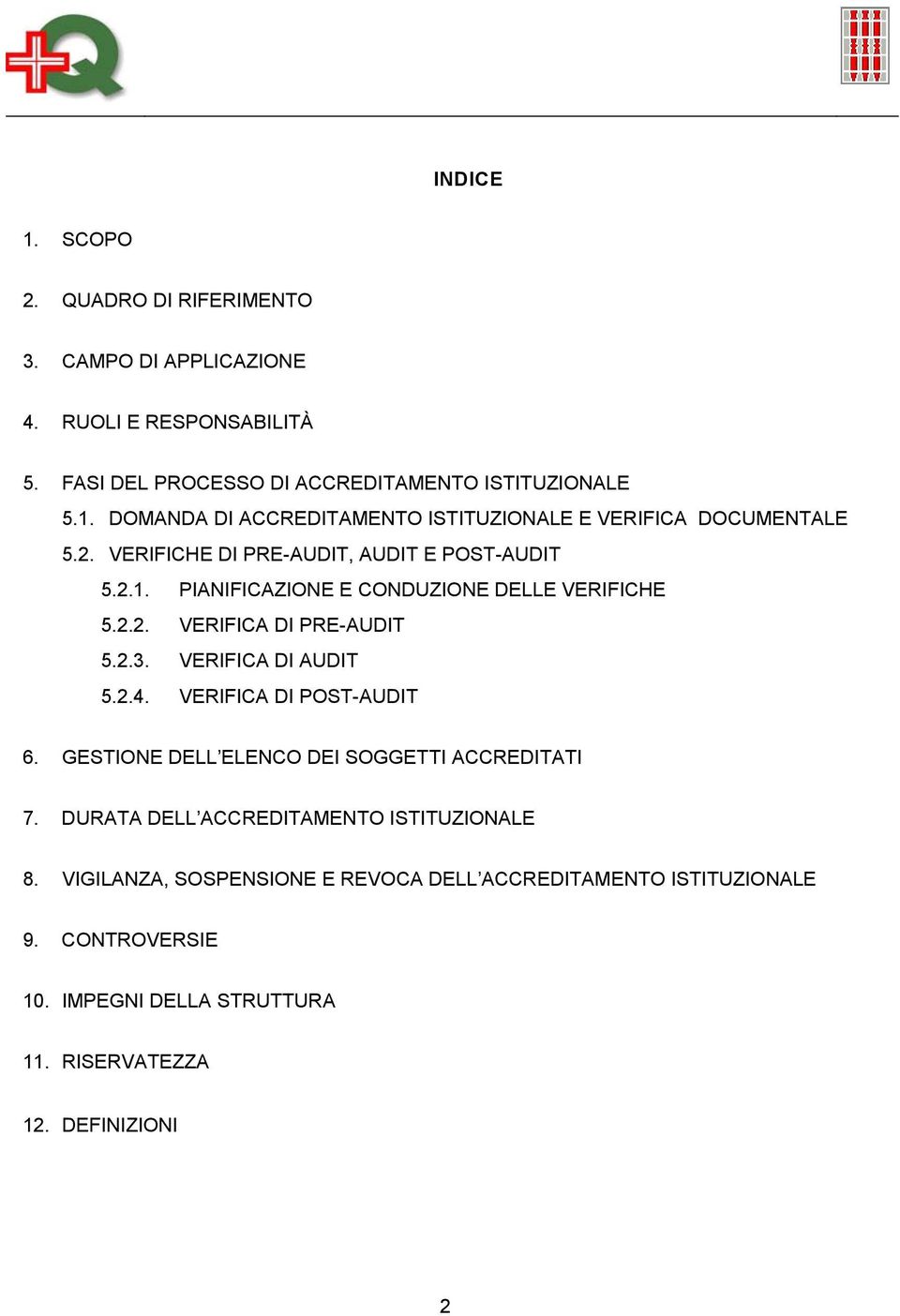 VERIFICA DI POST-AUDIT 6. GESTIONE DELL ELENCO DEI SOGGETTI ACCREDITATI 7. DURATA DELL ACCREDITAMENTO ISTITUZIONALE 8.