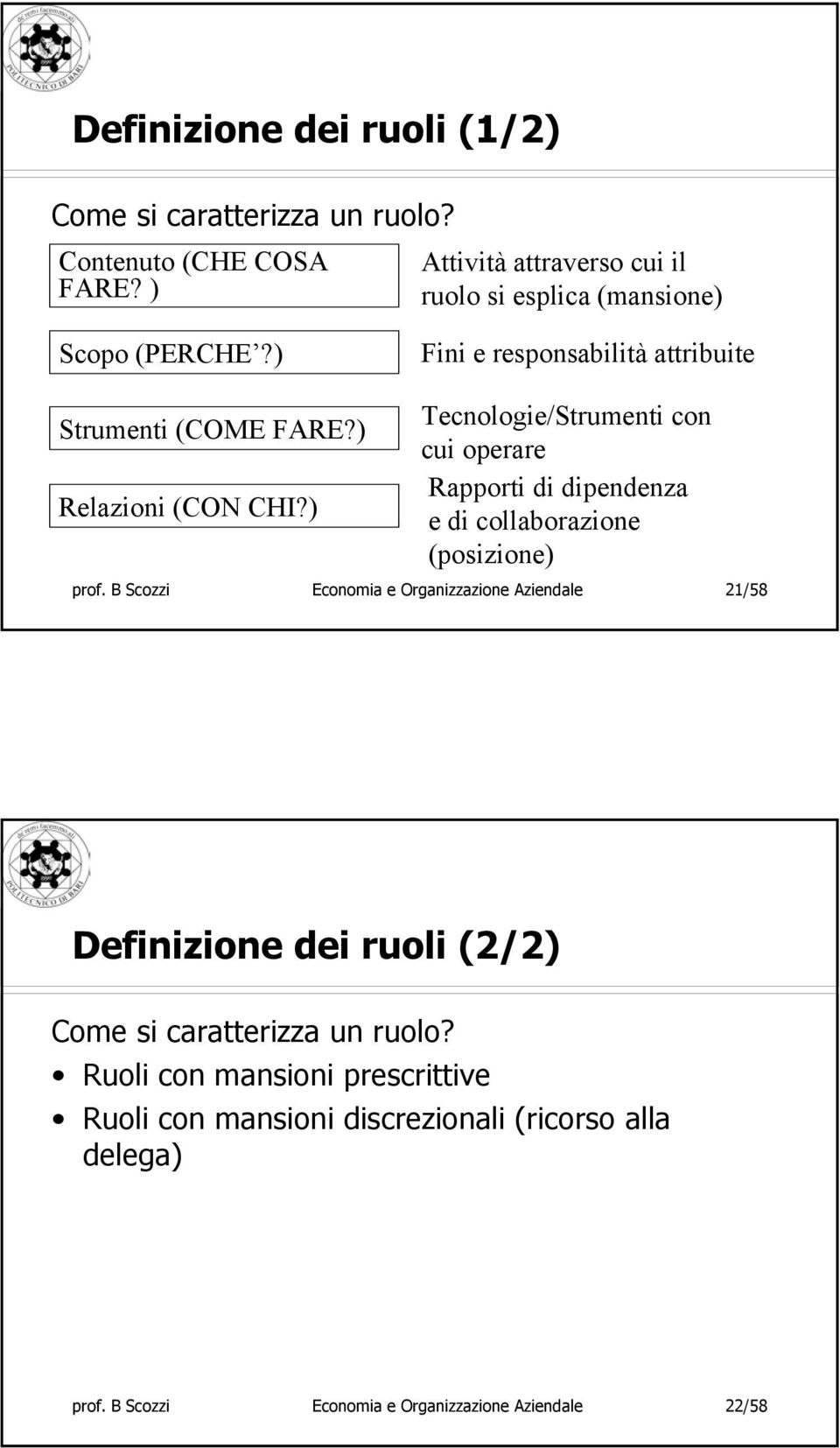 dipendenza e di collaborazione (posizione) prof.