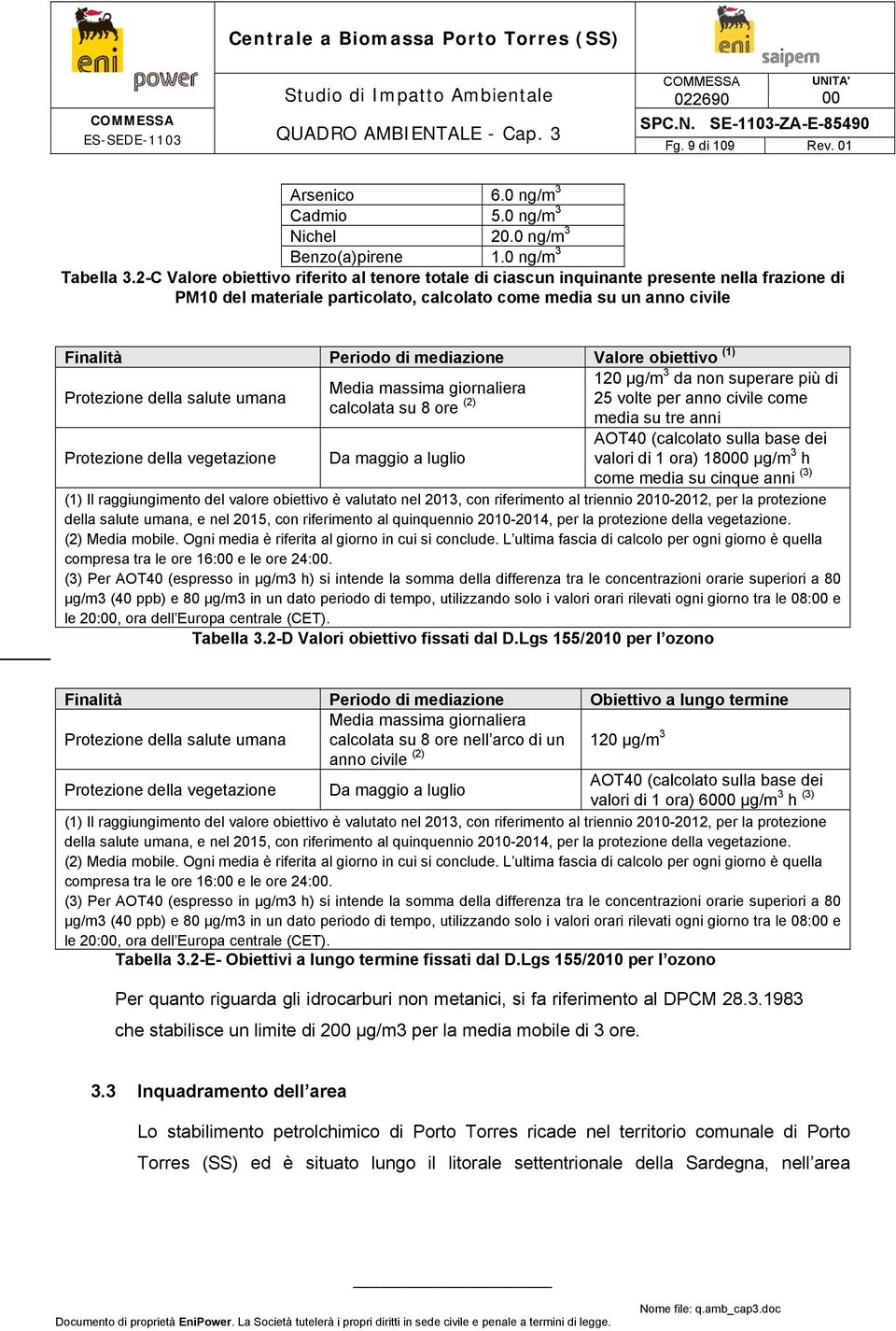 Valore obiettivo (1) Protezione della salute umana Protezione della vegetazione Media massima giornaliera calcolata su 8 ore (2) Da maggio a luglio 120 µg/m 3 da non superare più di 25 volte per anno