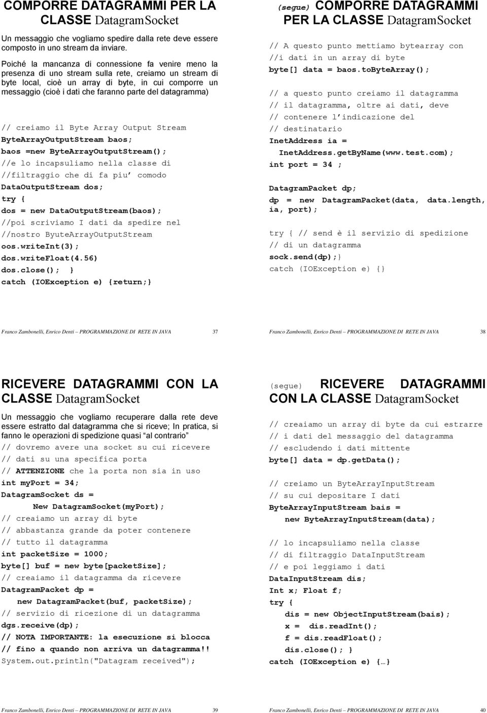 parte del datagramma) // creiamo il Byte Array Output Stream ByteArrayOutputStream baos; baos =new ByteArrayOutputStream(); //e lo incapsuliamo nella classe di //filtraggio che di fa piu comodo