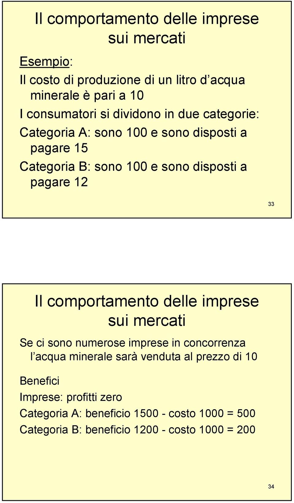 a pagare 33 Il comportamento delle imprese sui mercati Se ci sono numerose imprese in concorrenza l acqua minerale sarà