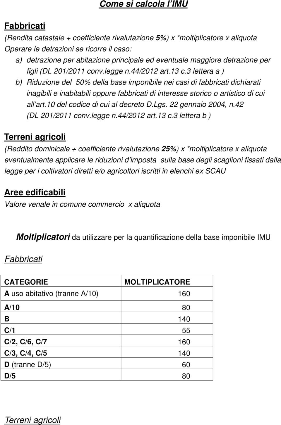 3 lettera a ) b) Riduzione del 50% della base imponibile nei casi di fabbricati dichiarati inagibili e inabitabili oppure fabbricati di interesse storico o artistico di cui all art.