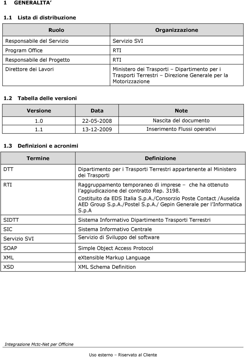 Trasporti Terrestri Direzione Generale per la Motorizzazione 1.2 Tabella delle versioni Versione Data Note 1.0 22-05-2008 Nascita del documento 1.1 13-12-2009 Inserimento Flussi operativi 1.