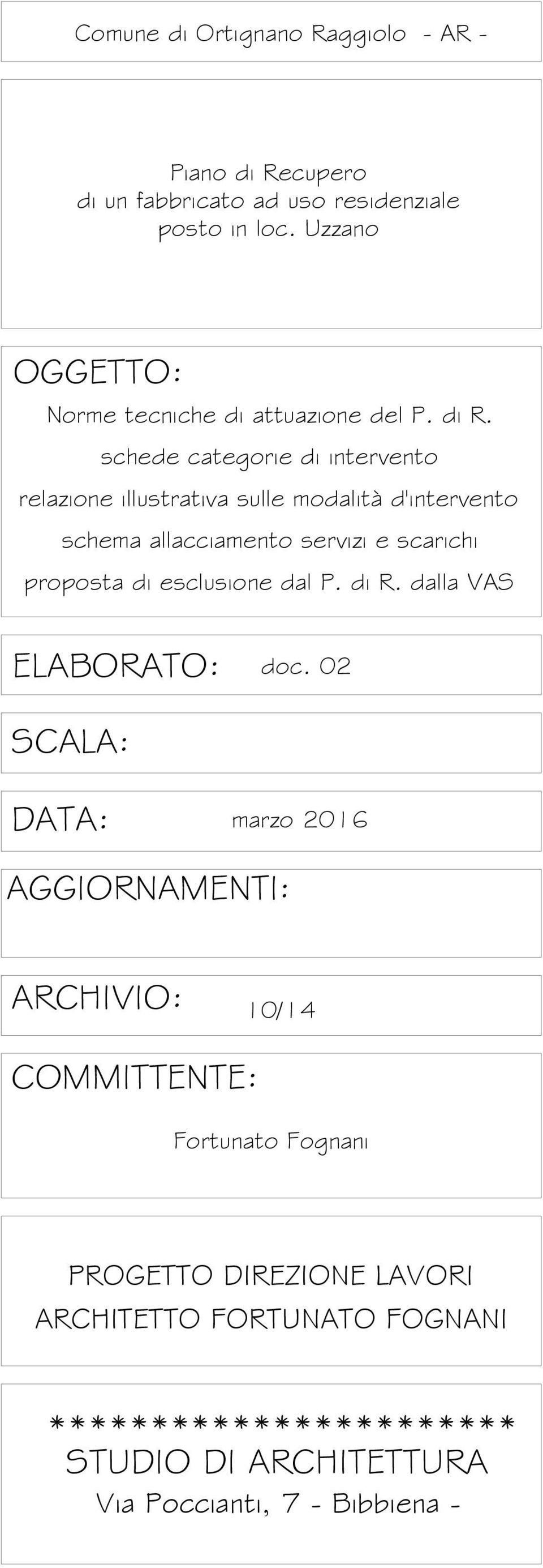 schede categorie di intervento relazione illustrativa sulle modalità d'intervento schema allacciamento servizi e scarichi proposta di