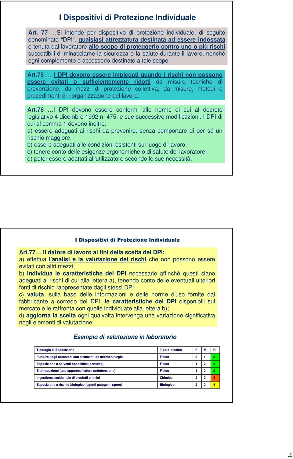 più rischi suscettibili di minacciarne la sicurezza o la salute durante il lavoro, nonché ogni complemento o accessorio destinato a tale scopo Art.