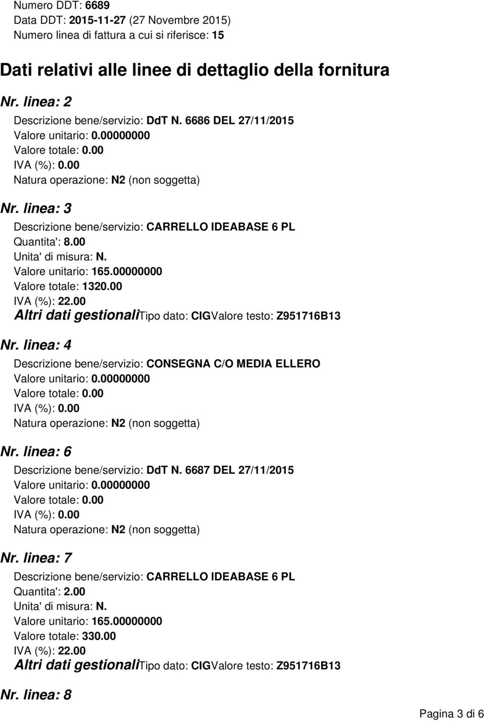 00 Valore totale: 1320.00 Nr. linea: 4 Descrizione bene/servizio: CONSEGNA C/O MEDIA ELLERO Nr.