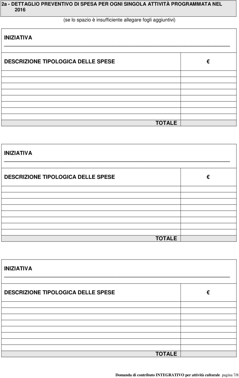 SPESE TOTALE INIZIATIVA DESCRIZIONE TIPOLOGICA DELLE SPESE TOTALE INIZIATIVA DESCRIZIONE