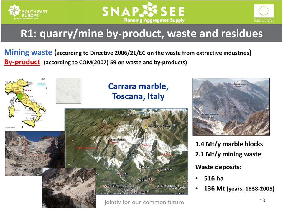 COM(2007) 59 on waste and by products) Carrara Carrara marble, Toscana, Italy 1.