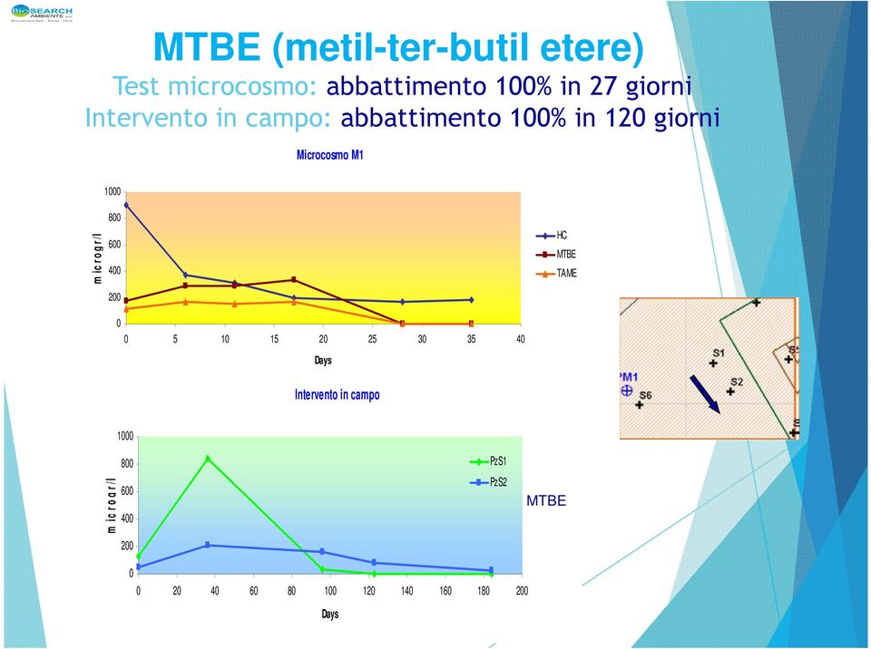 /l 800 600 400 HC MTBE TAME 200 0 0 5 10 15 20 25 30 35 40 Days Intervento in campo