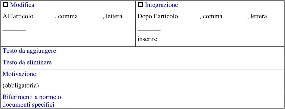 (obbligatoria) Riferimenti a norme o documenti