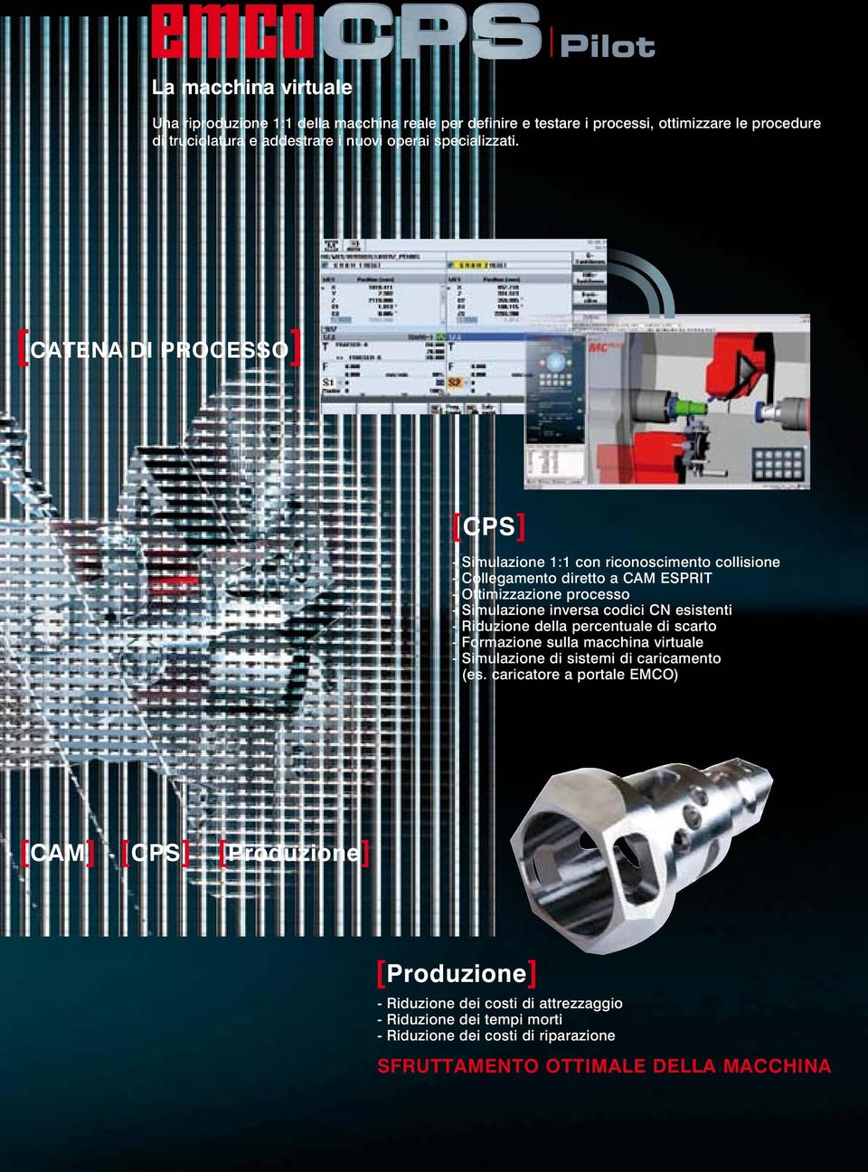 [CATENA DI PROCESSO] [CPS] - Simulazione 1:1 con riconoscimento collisione - Collegamento diretto a CAM ESPRIT - Ottimizzazione processo - Simulazione inversa codici CN