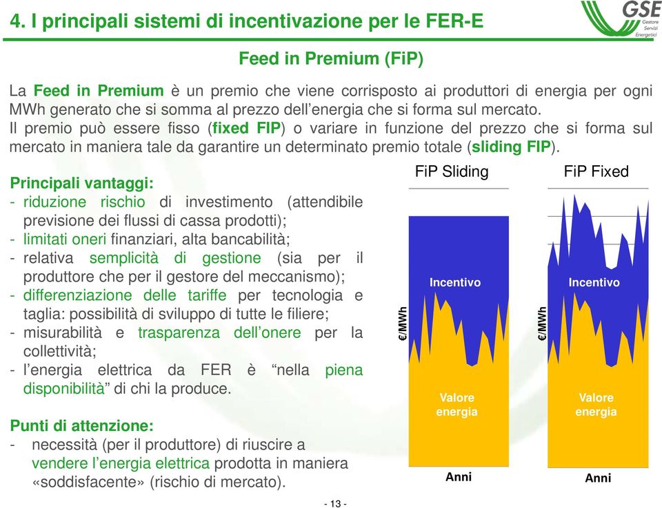 Il premio può essere fisso (fixed FIP) o variare in funzione del prezzo che si forma sul mercato in maniera tale da garantire un determinato premio totale (sliding FIP).